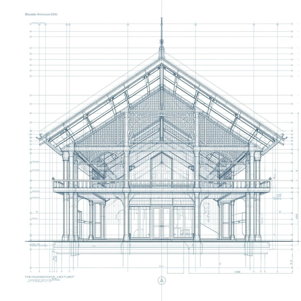 Construction sketch of a house